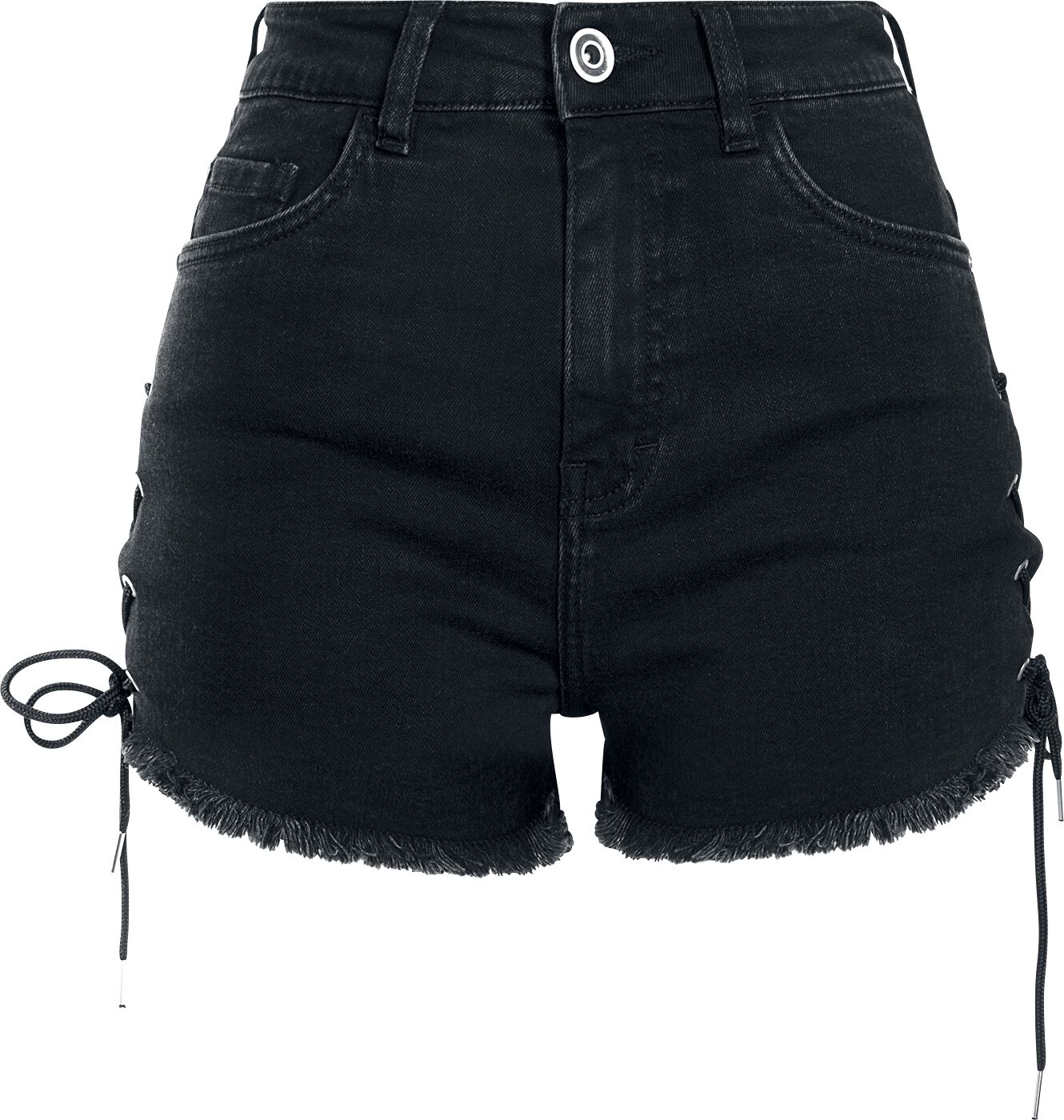 Urban Classics Ladies Highwaist Denim Lace Up Short Hot Pants black - Image 2