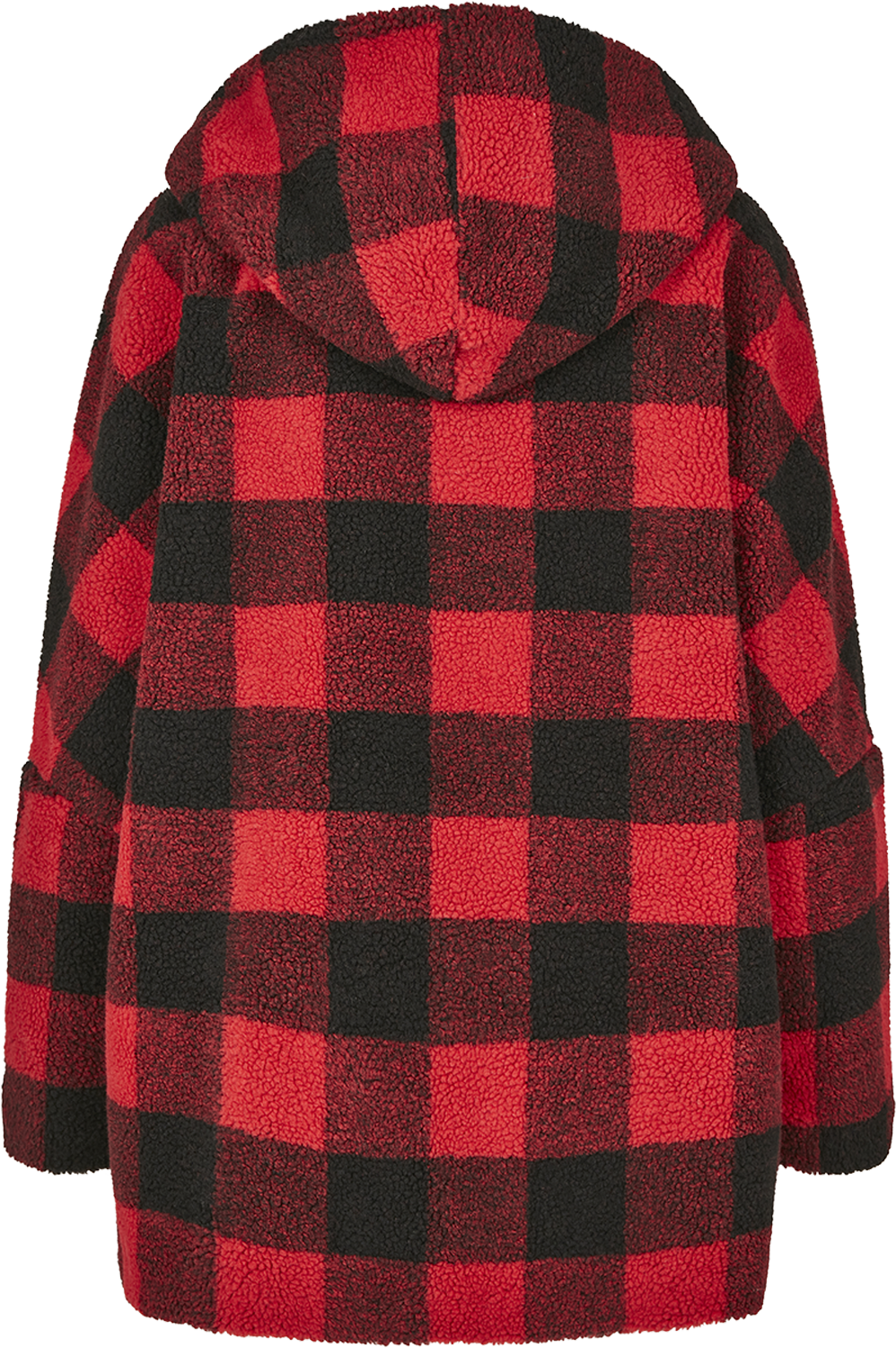 Urban Classics Ladies Hooded Oversized Check Sherpa Jacket Winter Jacket red black - Image 3
