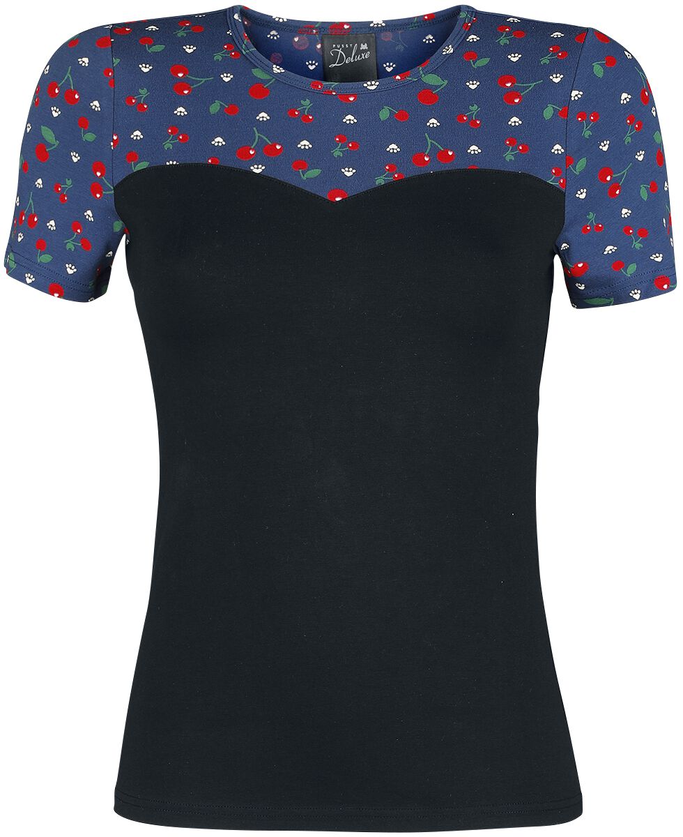 Pussy Deluxe Cat Paws & Cherries Girl Basic Shirt T-Shirt blue black - Image 2