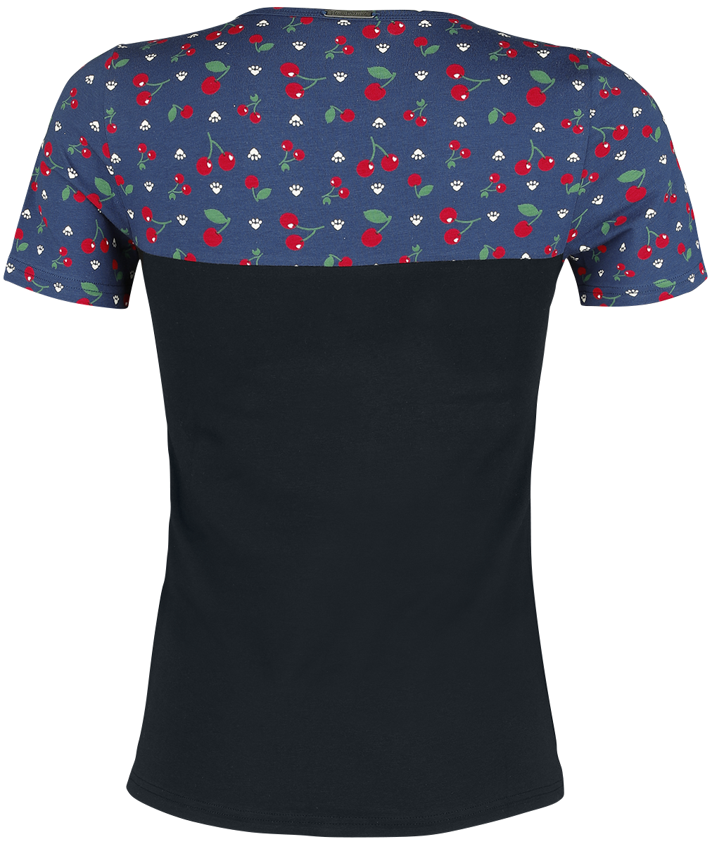 Pussy Deluxe Cat Paws & Cherries Girl Basic Shirt T-Shirt blue black - Image 3