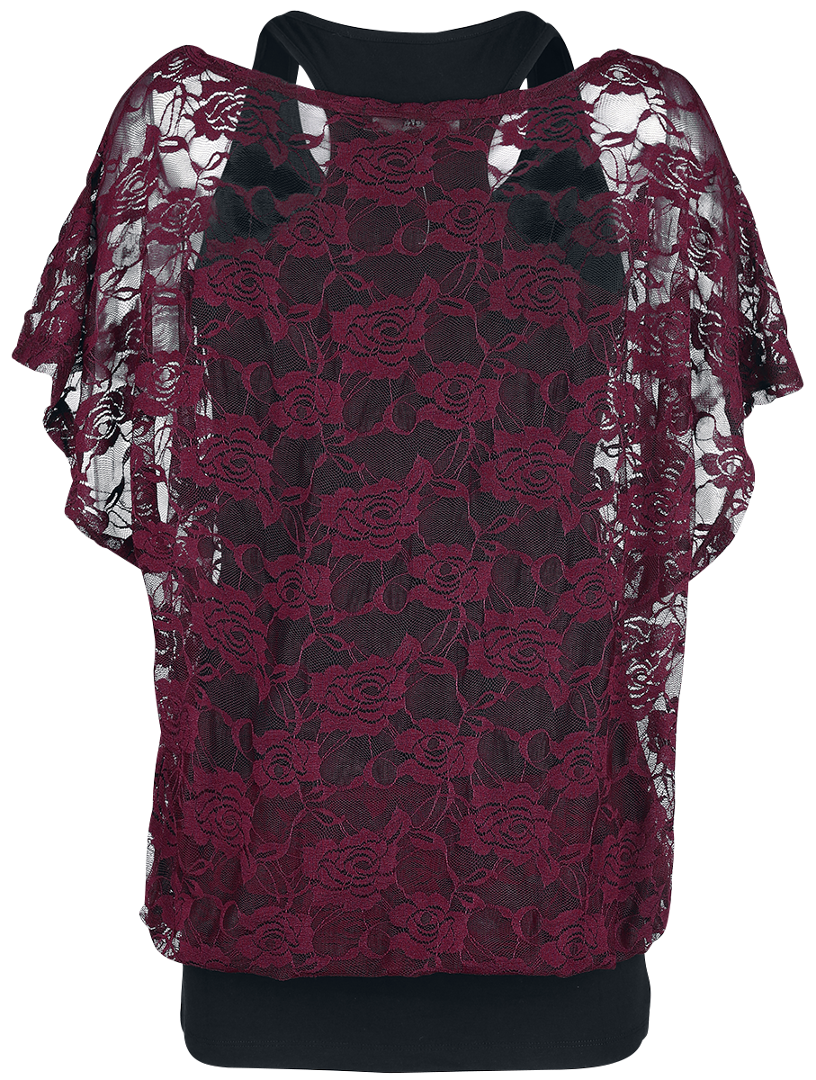 Black Premium by EMP Bordeaux red lace shirt with black top T-Shirt black bordeaux - Image 3