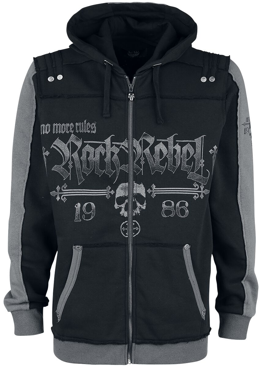 Rock Rebel by EMP Black Hooded Jacket with Rock Rebel and Skull Prints Hoodie Jacket black - Image 2