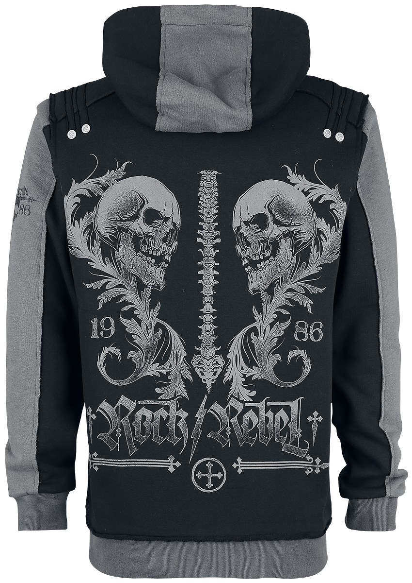 Rock Rebel by EMP Black Hooded Jacket with Rock Rebel and Skull Prints Hoodie Jacket black - Image 3