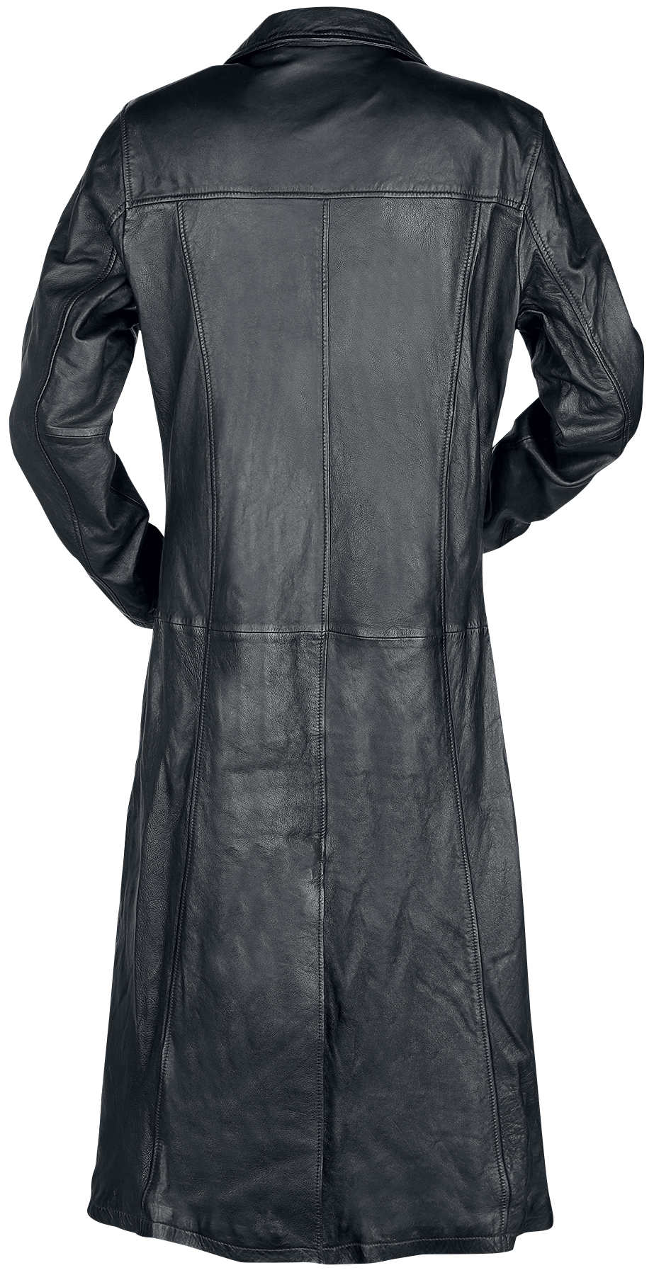 Gothicana by EMP Long Black Leather Coat with Collar Leather Coat black - Image 3