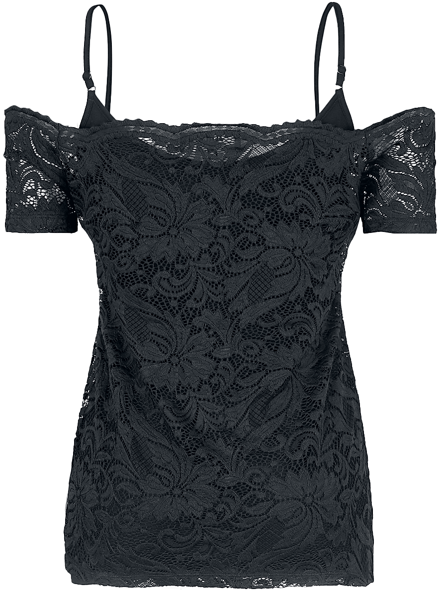 Black Premium by EMP Lace Cold Shoulder Shirt T-Shirt black - Image 3