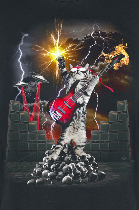 Goodie Two Sleeves Heavy Metal Cat T-Shirt black - Image 3