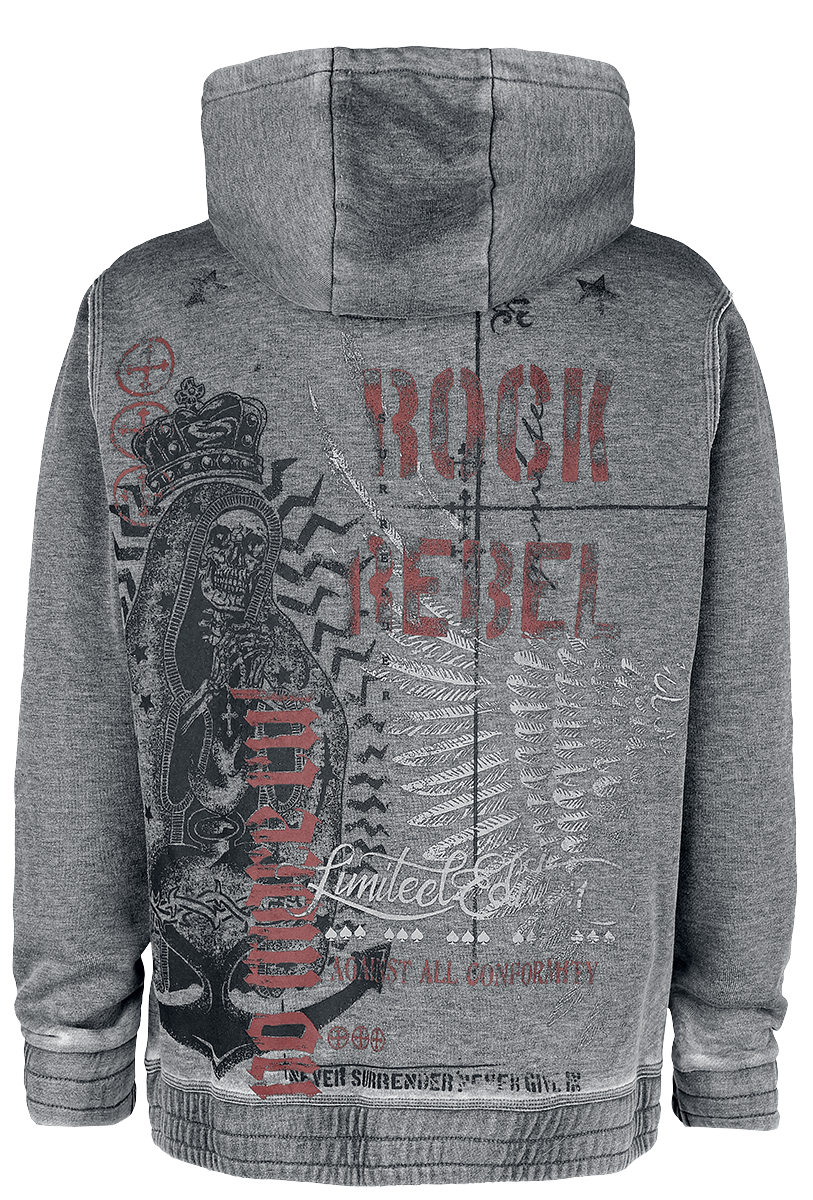 Rock Rebel by EMP Hoodie with used wash Hoodie grey - Image 3