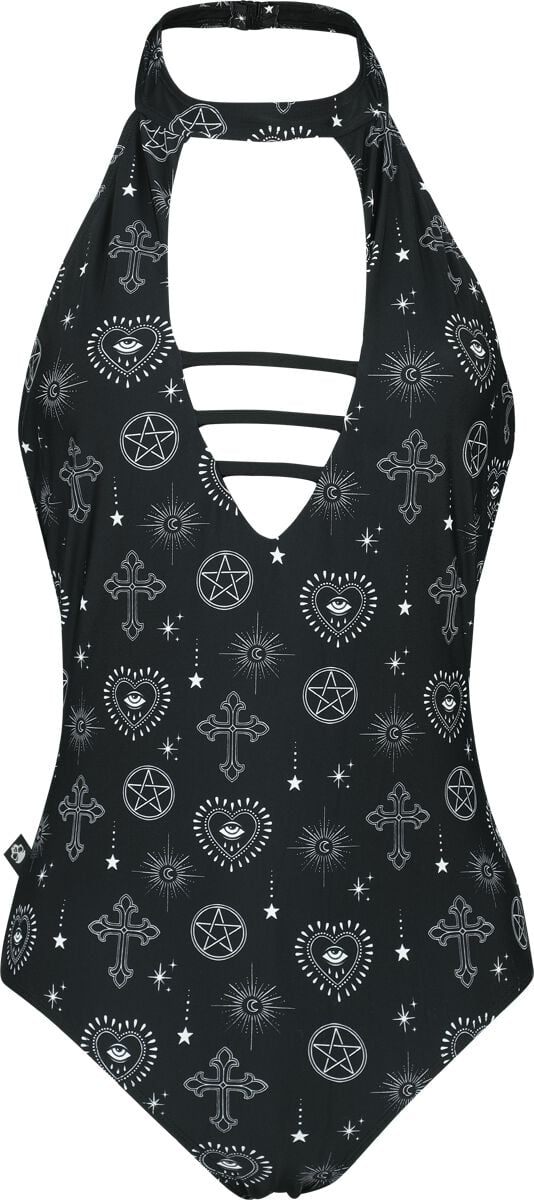 Gothicana by EMP Neckholder Swimsuit with Mystical Symbols Swimsuit black - Image 2