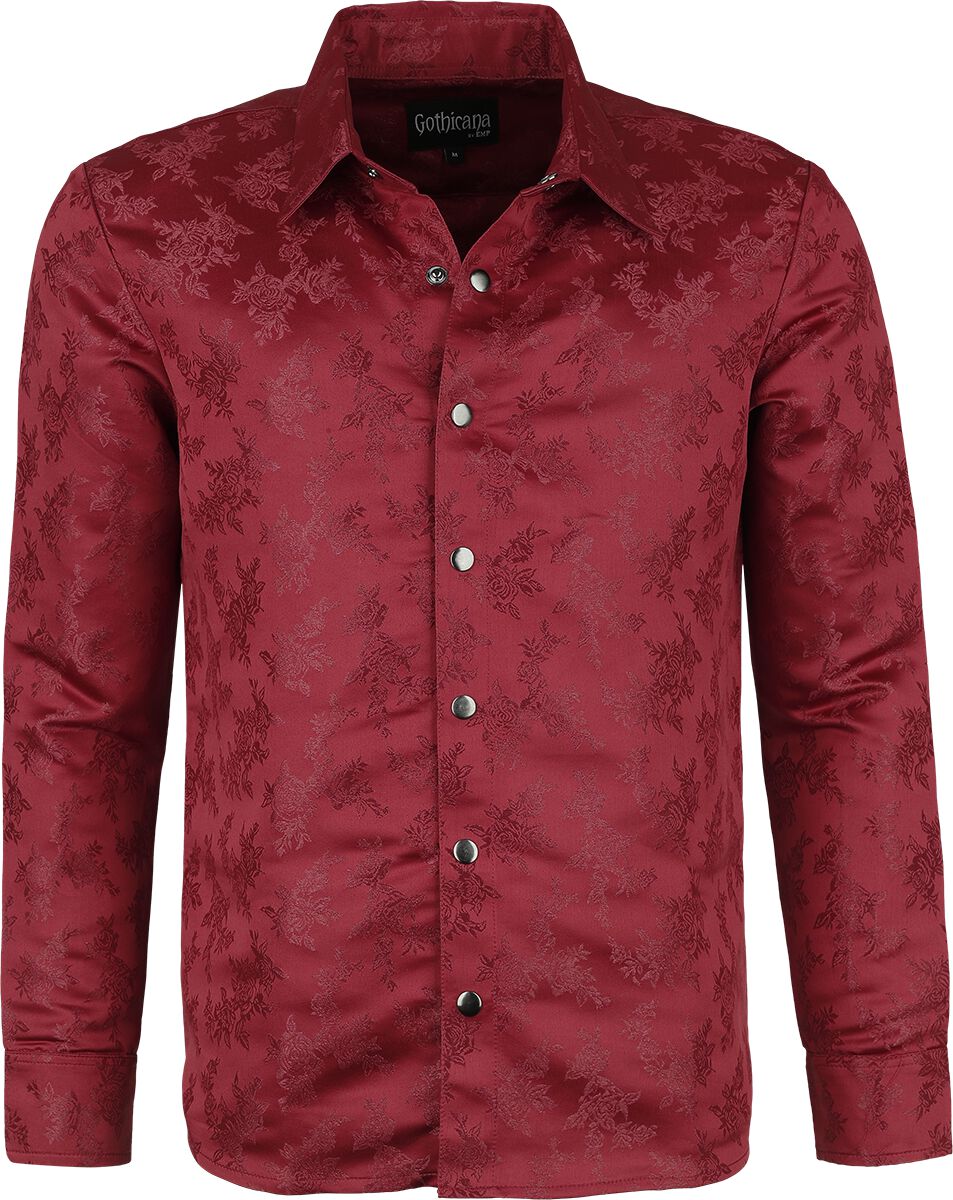 Gothicana by EMP Woven Rose Shirt Longsleeve dark red - Image 2