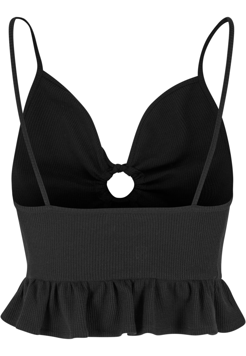 Urban Classics Ladies Waffle Pique Ruffle Top Top black - Image 3