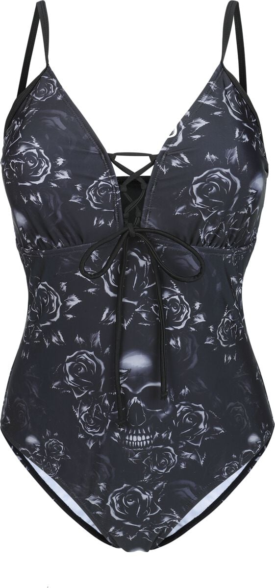 Black Premium by EMP Swimsuit with roses and lace details Swimsuit black - Image 2