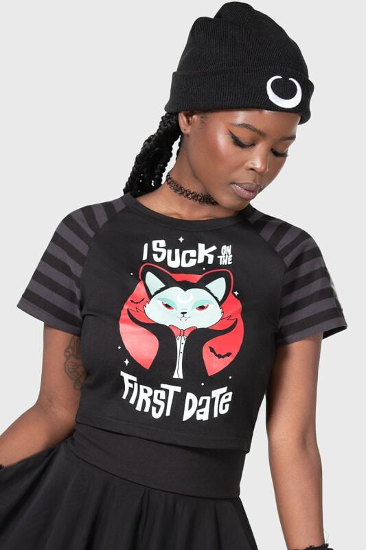 THE VAMPURR by KILLSTAR Purrrfect Pairing Crop Top T-Shirt black grey - Image 2