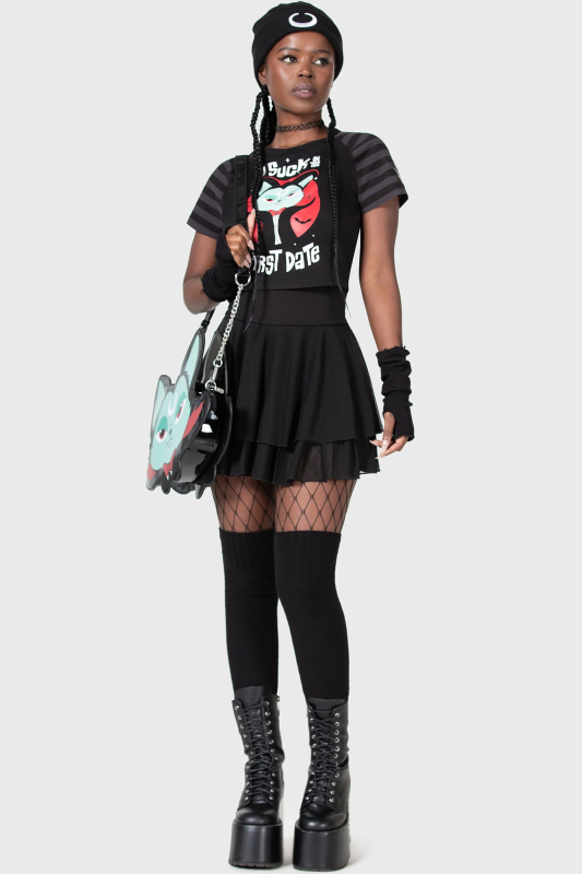 THE VAMPURR by KILLSTAR Purrrfect Pairing Crop Top T-Shirt black grey - Image 3