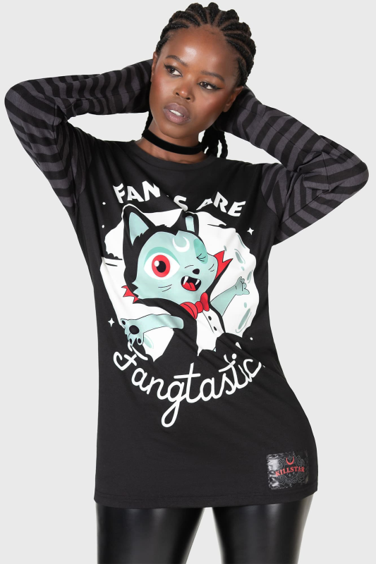 THE VAMPURR by KILLSTAR Fangtasy Striped Longsleeved Shirt Long-sleeve Shirt black grey - Image 3