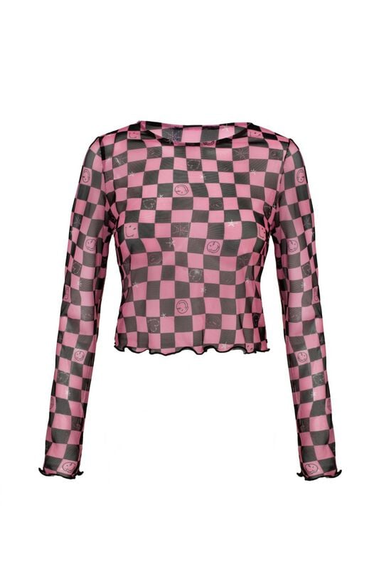 Hell Bunny Hell Bunny x Smiley Originals Distortion Top Long-sleeve Shirt black pink - Image 2