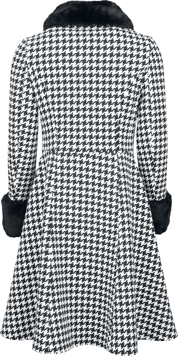 Voodoo Vixen Houndstooth Faux Fur Trim Coat Coat black white - Image 3