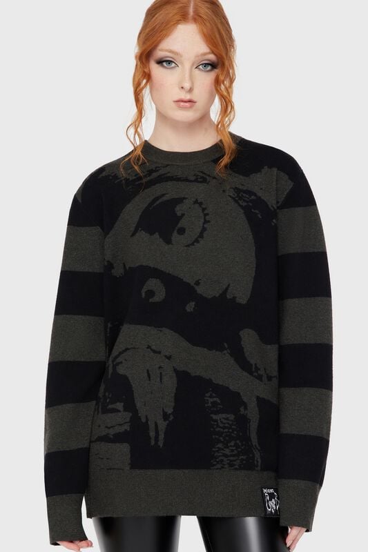 Killstar Corpse Bride II - Emily Stripe Knitted Jumper Knit jumper black grey - Image 2