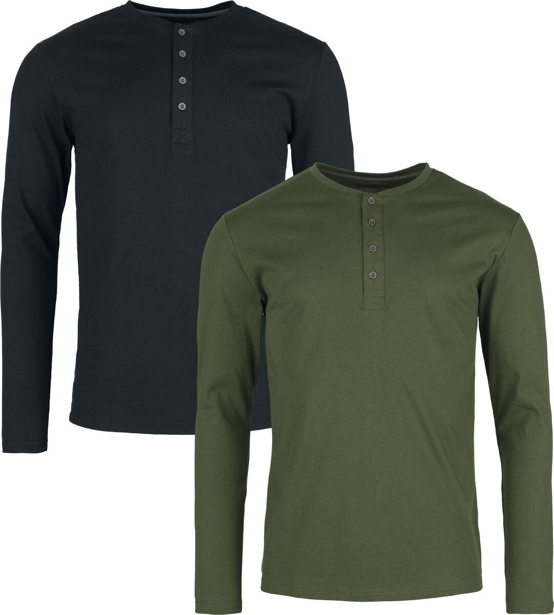 Black Premium by EMP Henley Long-sleeved Top (2-pack) Long-sleeve Shirt black olive - Image 2