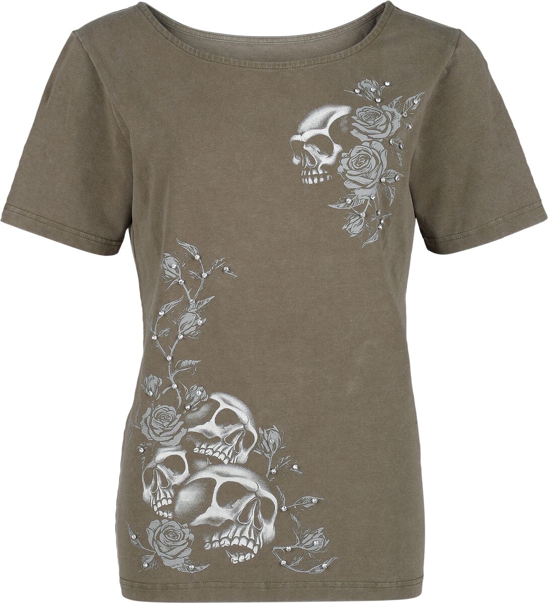 Rock Rebel by EMP T-shirt with skull print and rhinestones T-Shirt olive - Image 2