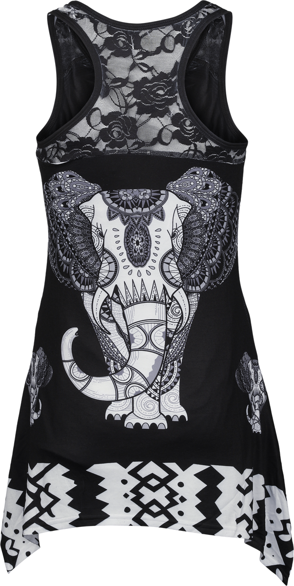 Innocent Mandala Elephant Lace Panel Vest Top black white - Image 3
