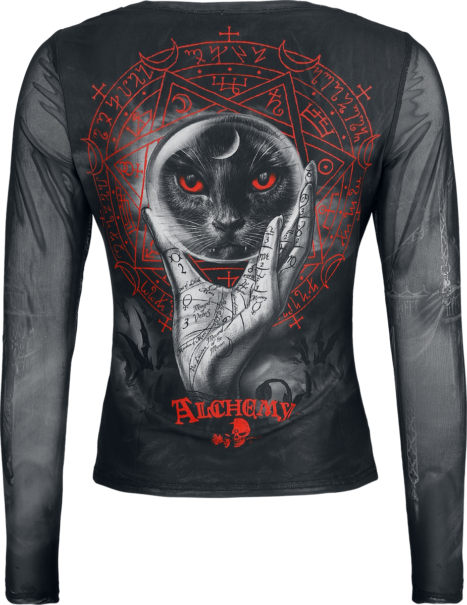 Alchemy by Killstar Grimalkins Glass Mesh Top Long-sleeve Shirt black grey red - Image 3