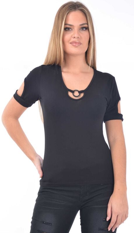 Outer Vision Women's Top - Ari Solid T-Shirt black - Image 2