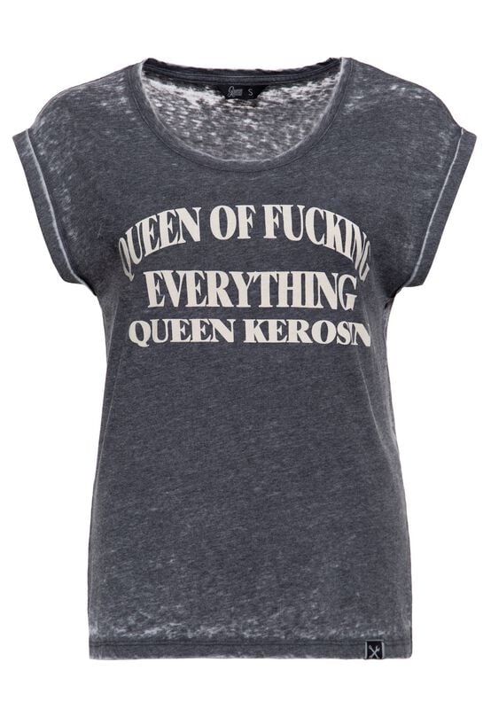Queen Kerosin Queen of Fucking Everything Washed Look T-shirt T-Shirt grey - Image 2