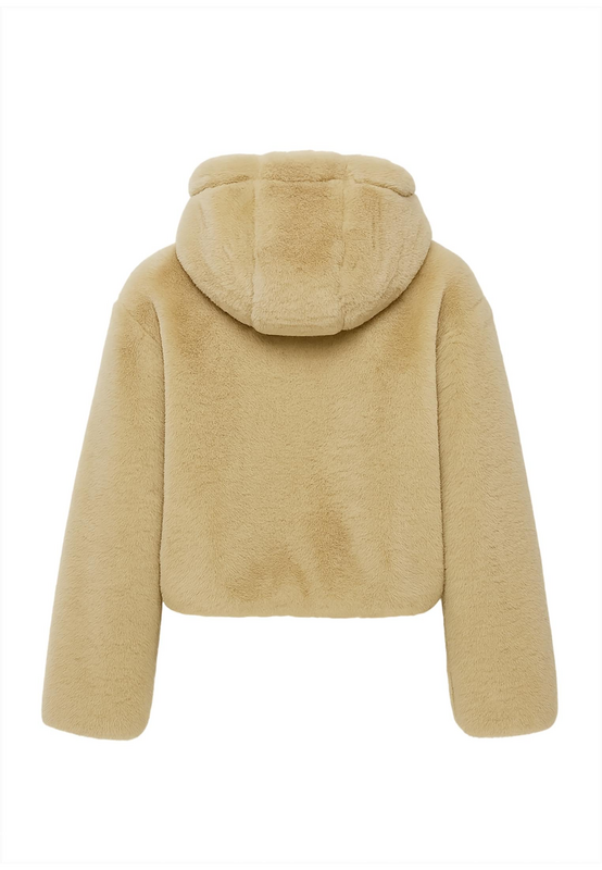 Urban Classics Ladies' Faux Fur Hoodie Hoodie Jacket sand - Image 3