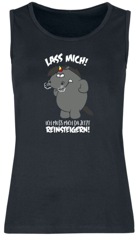 Chubby Unicorn Grummeleinhorn - Lass mich! Ich muss mich da jetzt reinsteigern! Tanktop black - Image 2