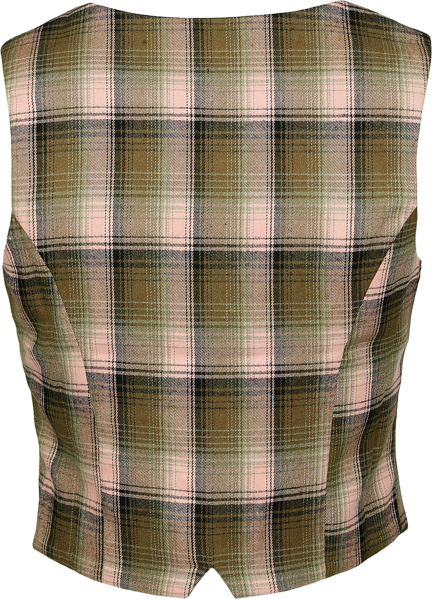 Voodoo Vixen Plaid Flower Embroidered Vest Vest green pink - Image 3