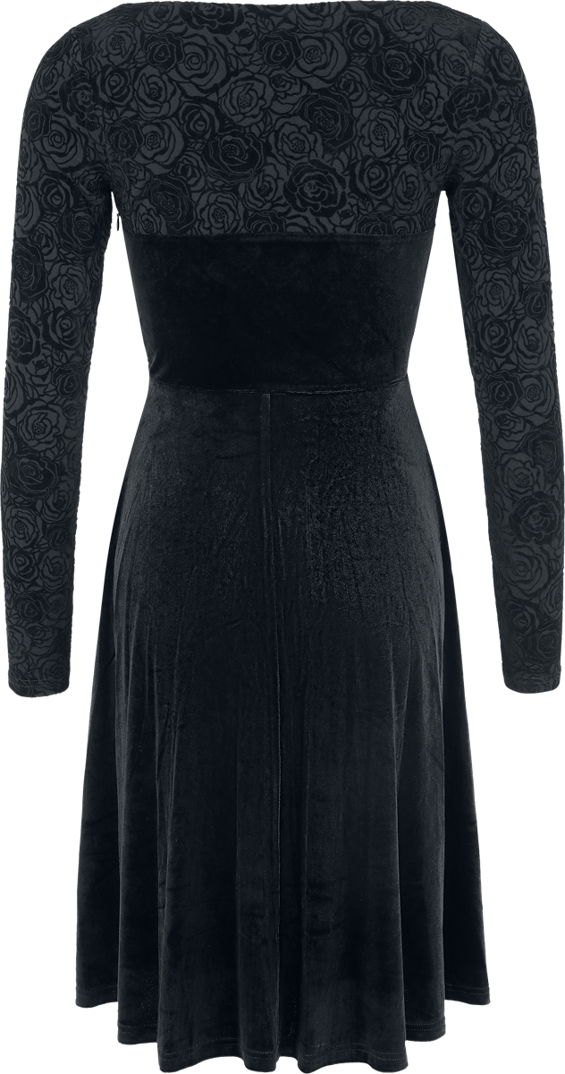Voodoo Vixen Rose Pattern Velvet Evening Dress Midi Dress black - Image 3