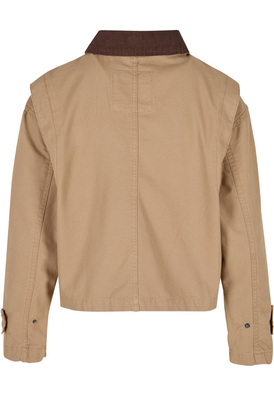 Urban Classics Ladies' Workwear Cropped Cotton Jacket Mid-Season Jackets beige - Image 3