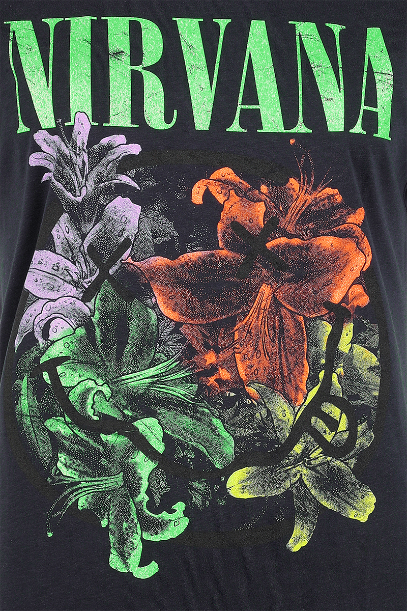 Nirvana Flowers Smiley Cyrstals T-Shirt navy - Image 3