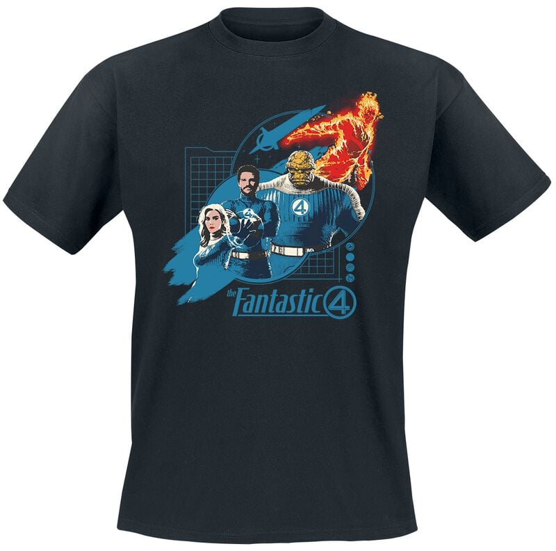 Fantastic Four Group Blue Grid T-Shirt black - Image 2