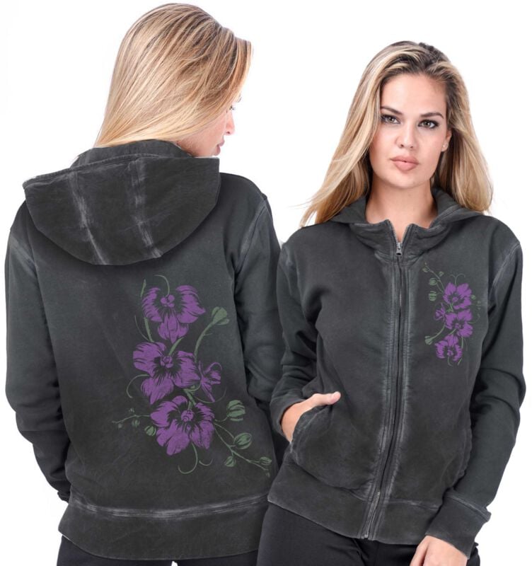 Outer Vision Pink Orchids - Women's Hoodie (Oil Dye) Hoodie Jacket anthracite - Image 2
