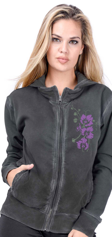 Outer Vision Pink Orchids - Women's Hoodie (Oil Dye) Hoodie Jacket anthracite - Image 3