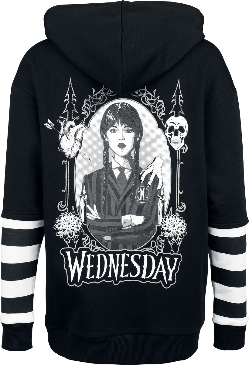 Wednesday Death and Flowers - Oversized Hoodie black white - Image 3