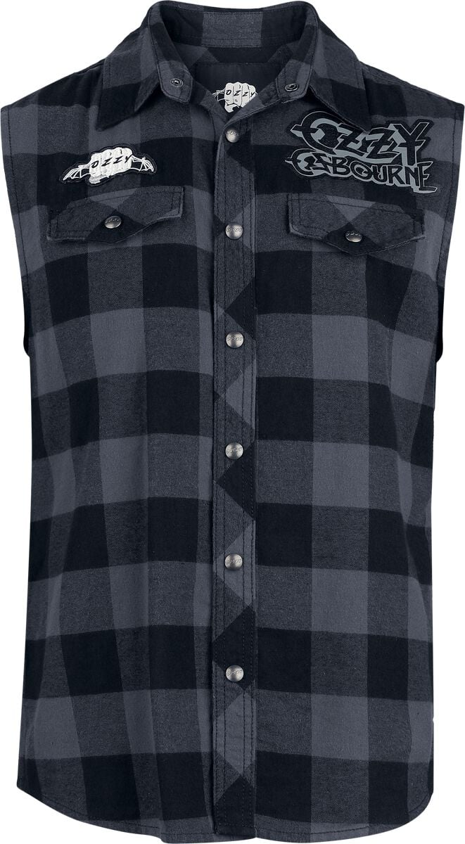 Ozzy Osbourne Ozzy Sleeveless Checkshirt Short-sleeved Shirt black grey - Image 2