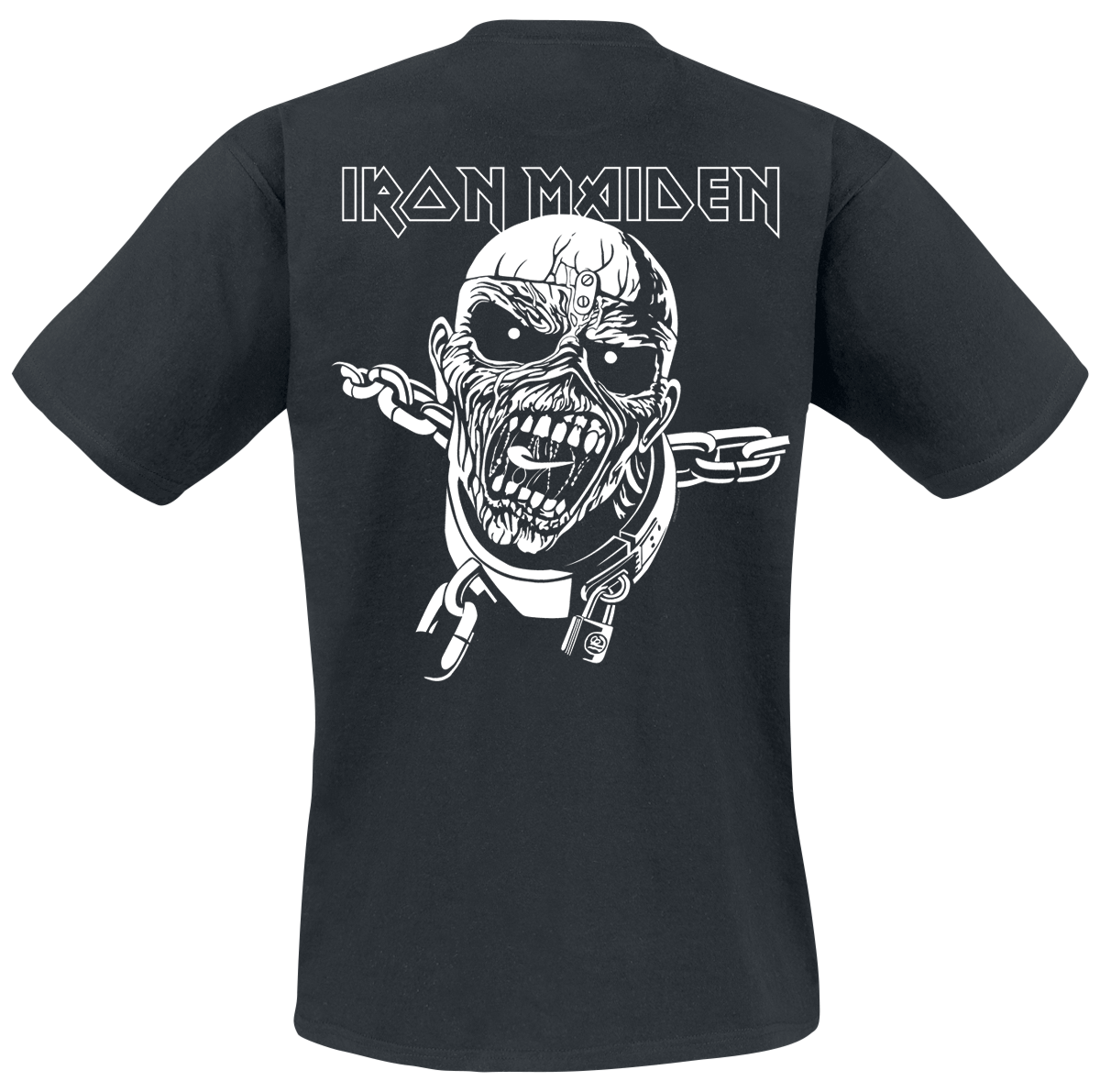 Iron Maiden Piece Of Mind Line Drawing Pocket Print T-Shirt black - Image 3