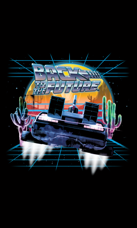 Back To The Future Retro Neon Desert T-Shirt black - Image 3